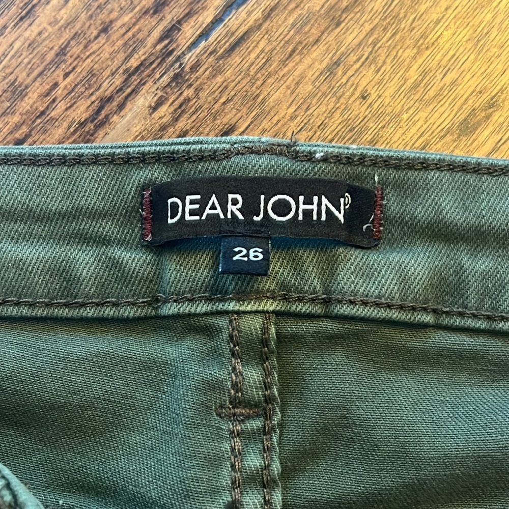 Dear John Olive Skinny Jeans with Frayed Hem.  Size 26 - Picture 4 of 5